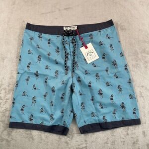 Iron & Resin Board Shorts Men‎ 34x9 Sea Blue Hula Girls Hawaiian Beach NWOT $75